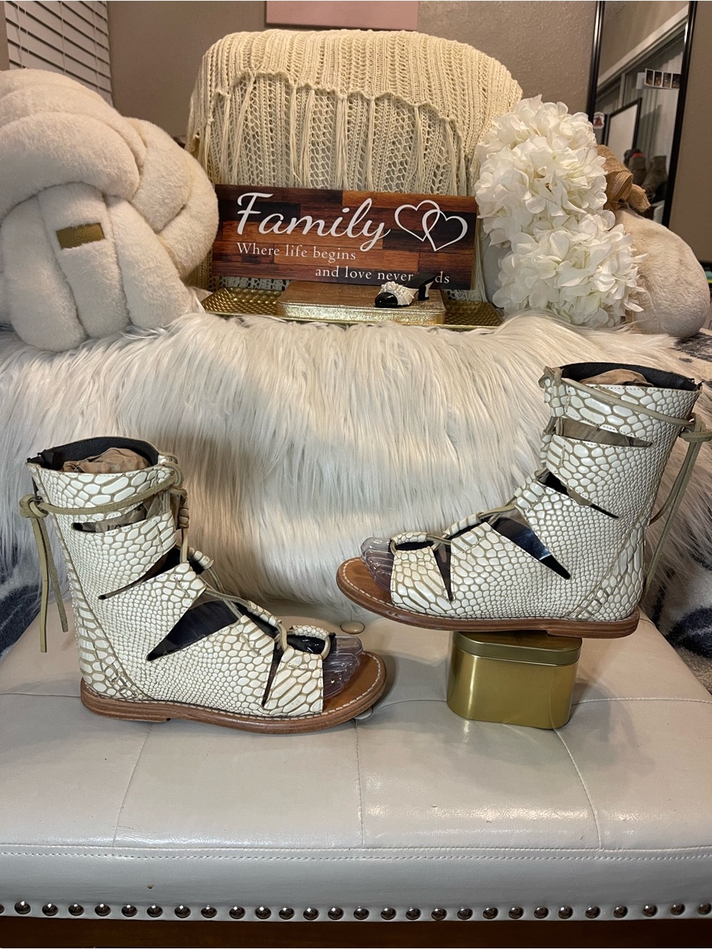 Freebird by Steven RARE/HTF Ceasar Gladiator Sandals Croc/Snake Beige MSRP$245